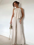 Amazon fashion cross-border women's textured wrinkled halter suit back straps backless high waistloose pants