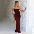 European and american cross-border women's fashion:  summer new arrival - elegant socialite solid color bandeau ruched mesh bodycon dress