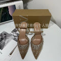 Summer new arrivals 2024: french pointed-toe high heels - mesh, rhinestone-embellished, low-cut, slingback, open-back stiletto sandals for women