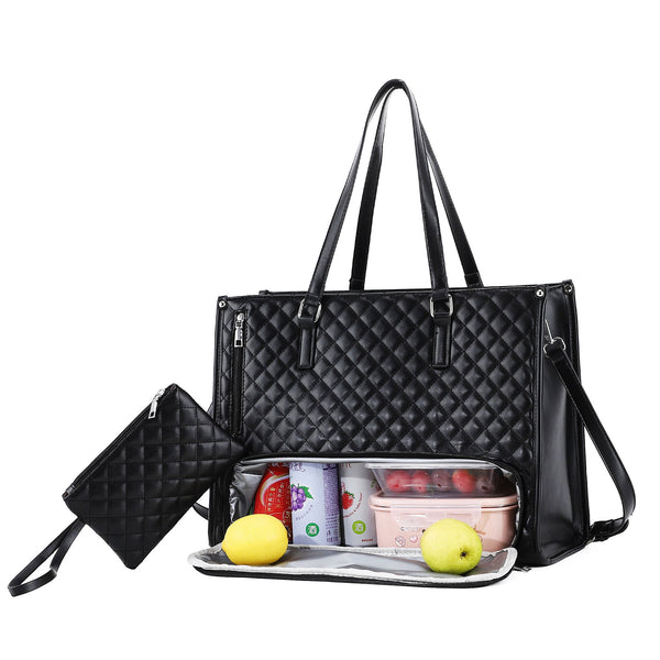 New 2-in-1 Lunch Bag Women's Shoulder Bag Commuter Computer Bag Rhombus Handbag Large Capacity Combination Mother and Child Bag