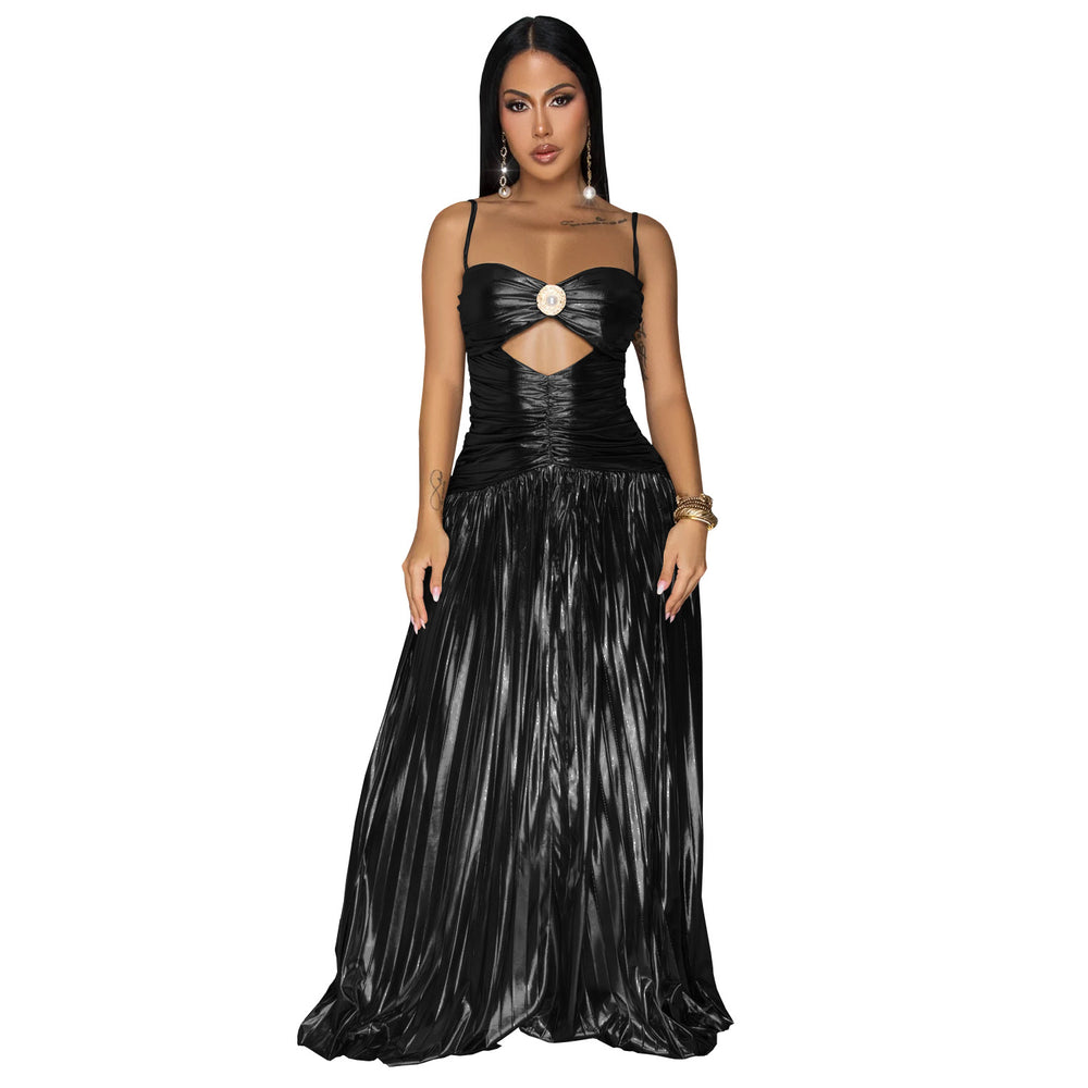 C7523 cross-border   fashion women's sexy camisole elegant prom sparkly dress