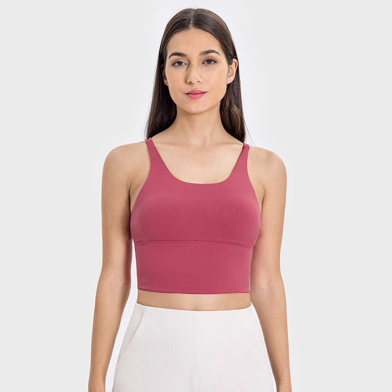 New arrival thin shoulder strap cross back sports intimates women's new arrivalsexybackless fitness yoga bra d19095