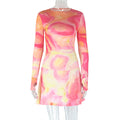 European and american style cross-border e-commerce sheer high-neck dress set - printed, loose-fit, wrap-waist two-piece fashionable and fresh trendy women's clothing