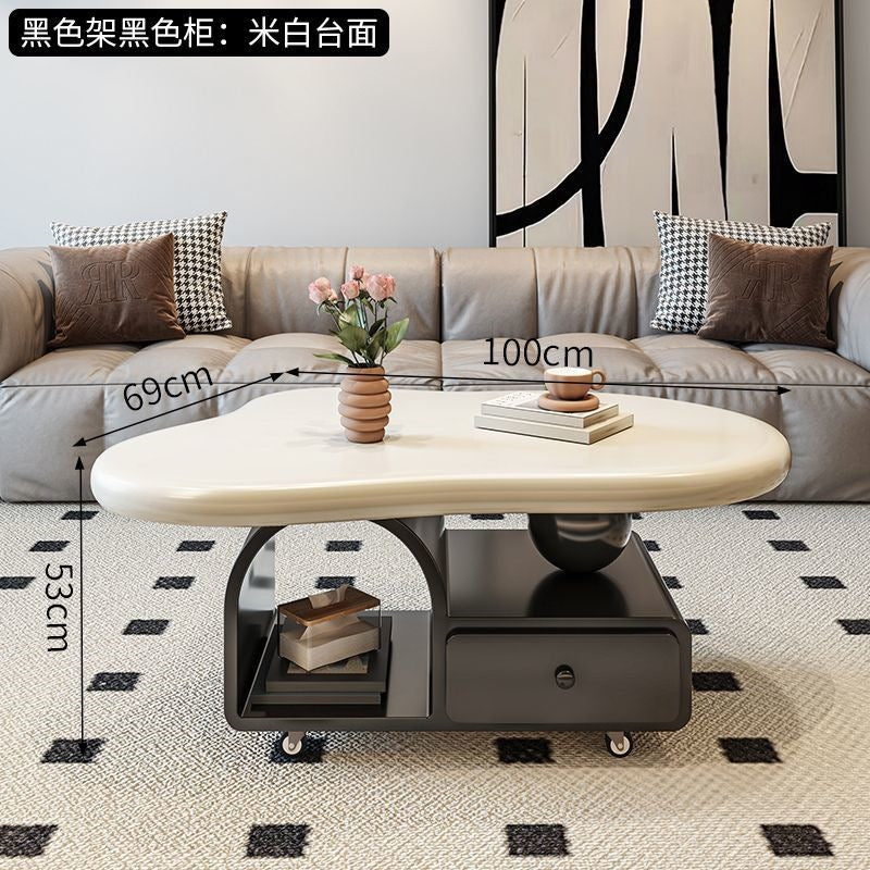 Cream cloud coffee table small apartment living room for home movable cart modern light luxury classy storage tea table