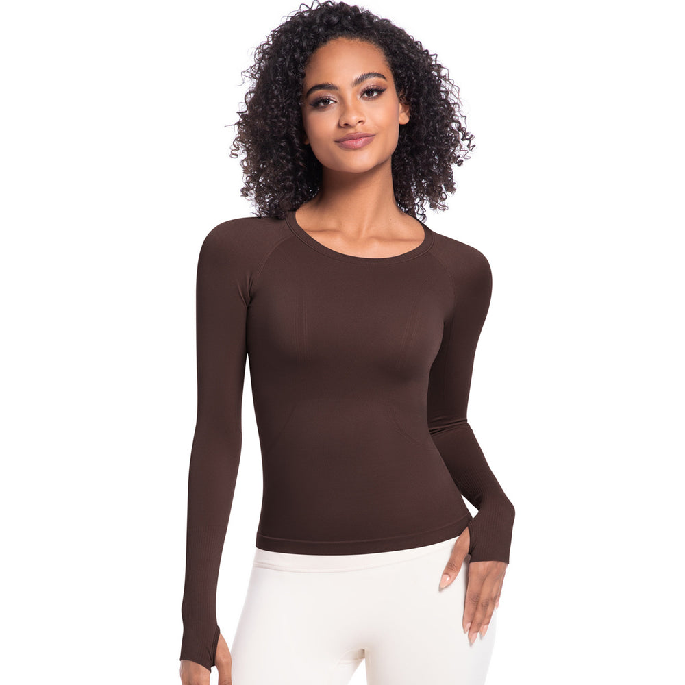 New women's quick-dry long sleeve activewear top - seamless, breathable, one-piece design for running, fitness, and yoga - perfect for cross-border e-commerce in europe and the us