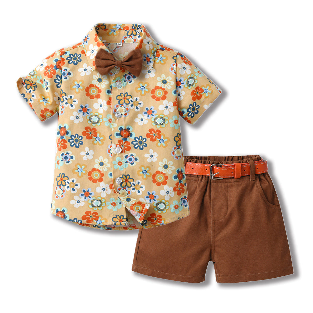 Boys' summer outfit: trendy suit with belt - new stylish and handsome summer short-sleeve shirt for fashionable babies