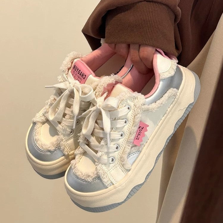 Thick solefleece-lined sneakers 2026winternew arrivaleasiest for matchwhite shoesins student casualniche styleheattech cotton shoes