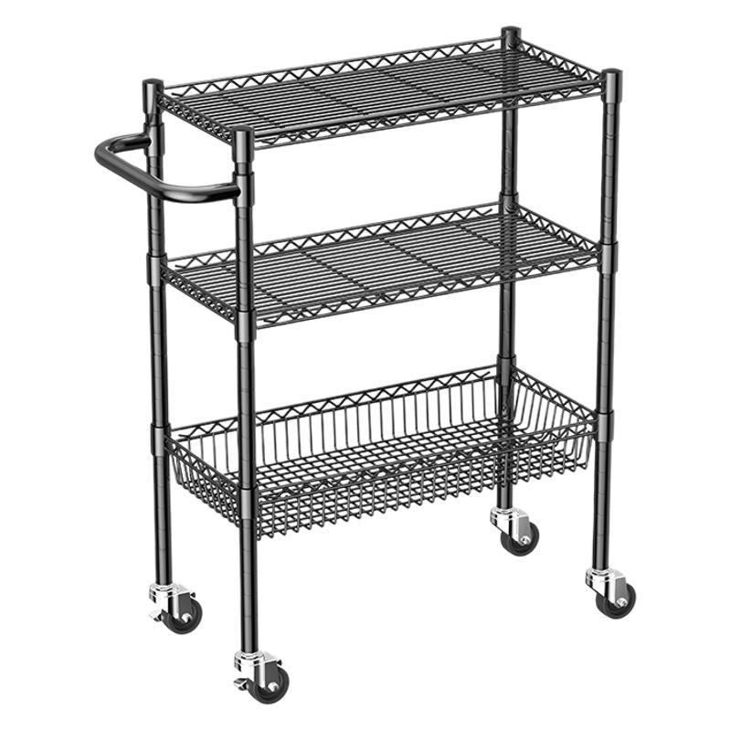 Kitchen with wheels vegetable snack trolley three layers with armrest rack electroplated iron wire removable storage rack