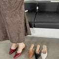 Amazon 2024 new bow-tie stiletto heel slippers - plus size, wine red, outdoor wear, retro pointed-toe mules