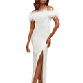 D285 cross-border women's fashion  new european and american style feather evening gown dress, socialite european and american maxi dress