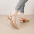 French pointed-toe stiletto sandals for women, 2026 new collection, suede open-back thong heels, versatile mid-heel, elegant and chic high heels