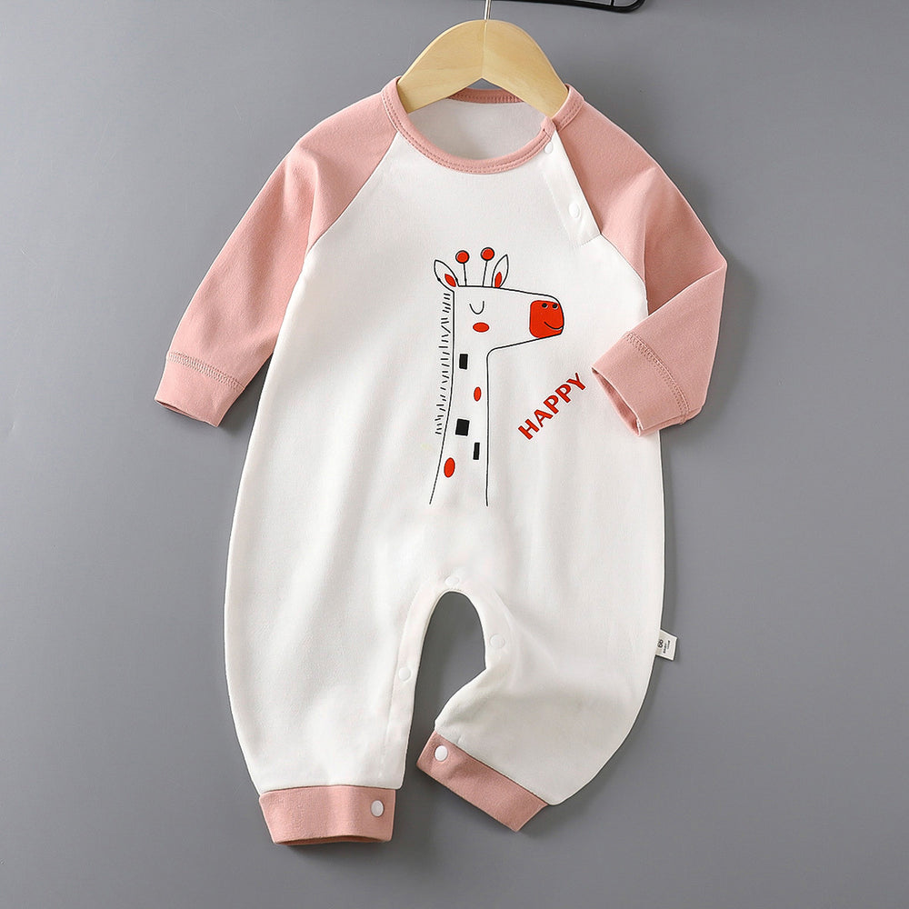 Baby long sleeves bag butt pure cotton breathable male and female baby spring & fall summer jumpsuit small monthly long climbing hoodie