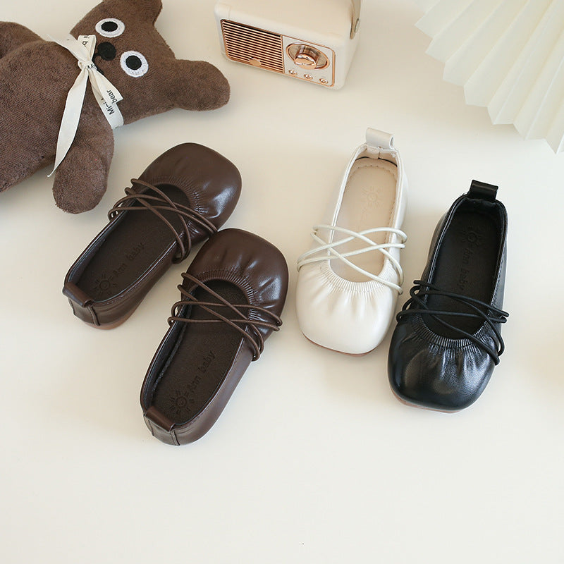 Girls' Korean version of small leather shoes 2025 spring and autumn new children's one-pedal Doudou shoes soft-soled princess shoes ballet shoes
