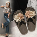 Two-tone floral platform slides - women's new summer collection: versatile, flat, non-slip, fashionable beach sandals for students