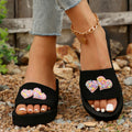 2024 summer women's butterfly & heart thick-soled fashionable versatile thong sandals - wearable outdoors, wedge heel beach slippers