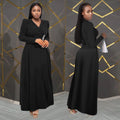 C7411 cross-border   fashion women's elegant waist-cinching criss-cross collar long-sleeve dress