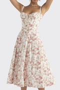 cross-border european and american women's clothing: new summer long dress - printed, cinched waist, sleeveless cami, sexy dress