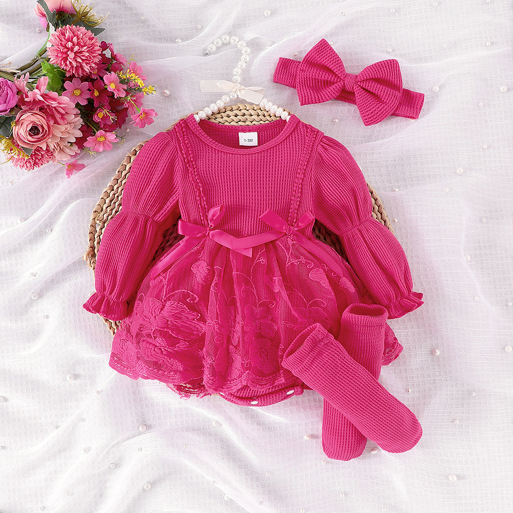 Children's clothing  cross-border european and american girls rose red long sleeves and socks