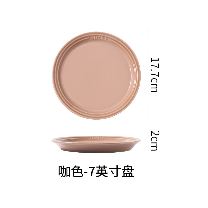 French-style matte ceramic plate, high-end aesthetic, cake plate, creative round fruit and dessert plate, steak plate, plating dish