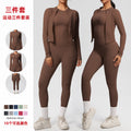 Ready-to-ship cross-border double-sided brushed microfiber seamless, breathable, and skin-friendly three-piece activewear set for women, perfect for running, fitness, and yoga
