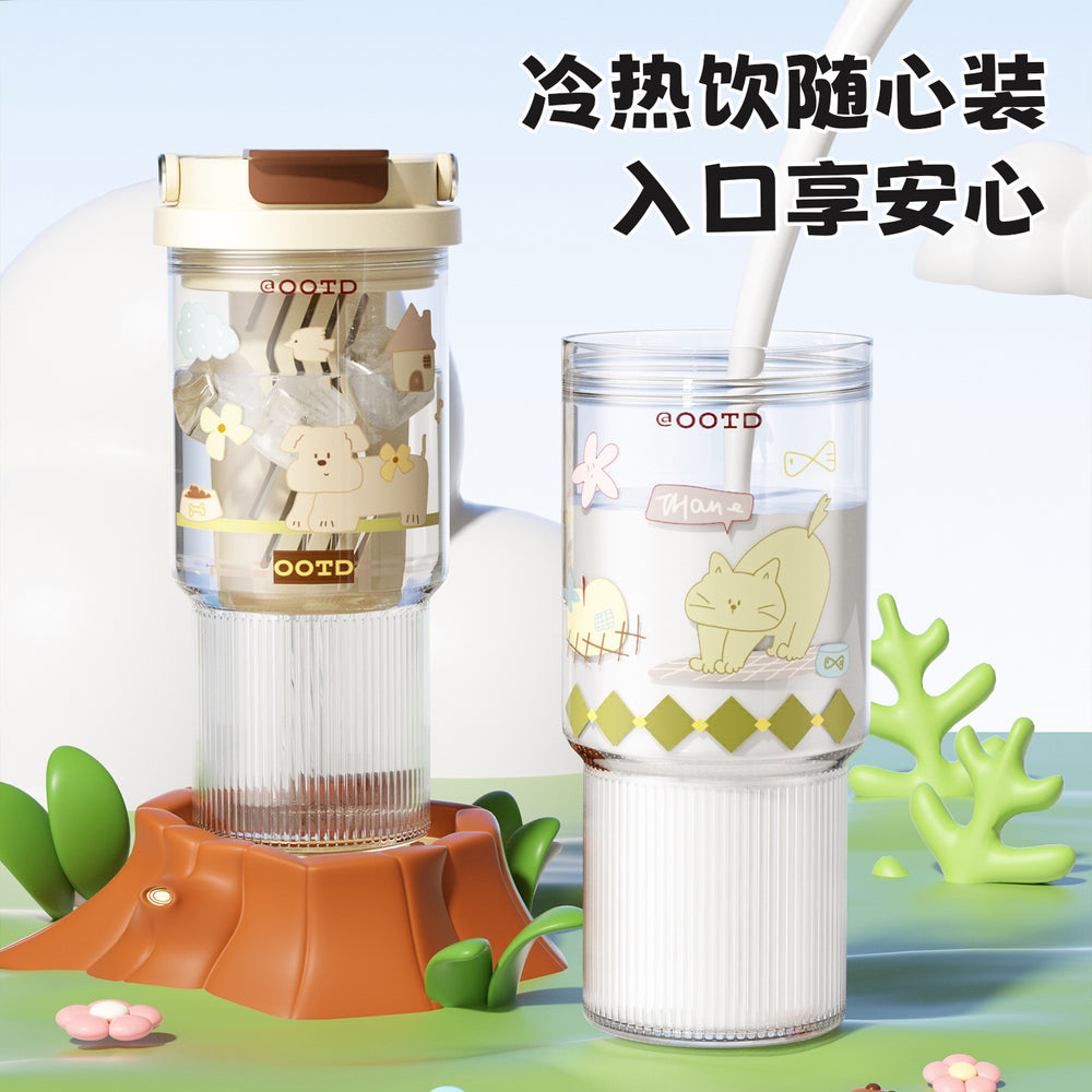 Large capacity outdoor portable cartoon handle double drink plastic cup multi-color leak-proof water bottle kids travel tumbler
