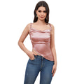 Insnew arrivalfashion cross-border vinegar satin acid tie backsense of designasymmetrical hem silm hot girl shorttops