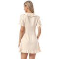 Amazon european and american plaid wood ear dress for women  summer new style puff sleeve doll collar skirt