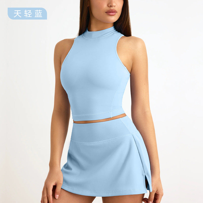 European and american cross-border seamless yoga outfit - summer activewear quick-dry sleeveless tank top and a-line skirt yoga set