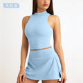 European and american cross-border seamless yoga outfit - summer activewear quick-dry sleeveless tank top and a-line skirt yoga set