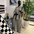 European and american cross-border women's fashion:  summer new collection - stylish patchwork bowknot striped short-sleeve shirt and wide-leg pants set