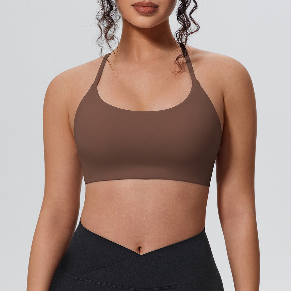 New arrival nude yoga vest thin shoulder straps detachable breast pad sports intimates suspenders beautiful back push up fitness bra