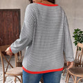 european and american cross-border autumn women's striped t-shirt plus size top casual sweater