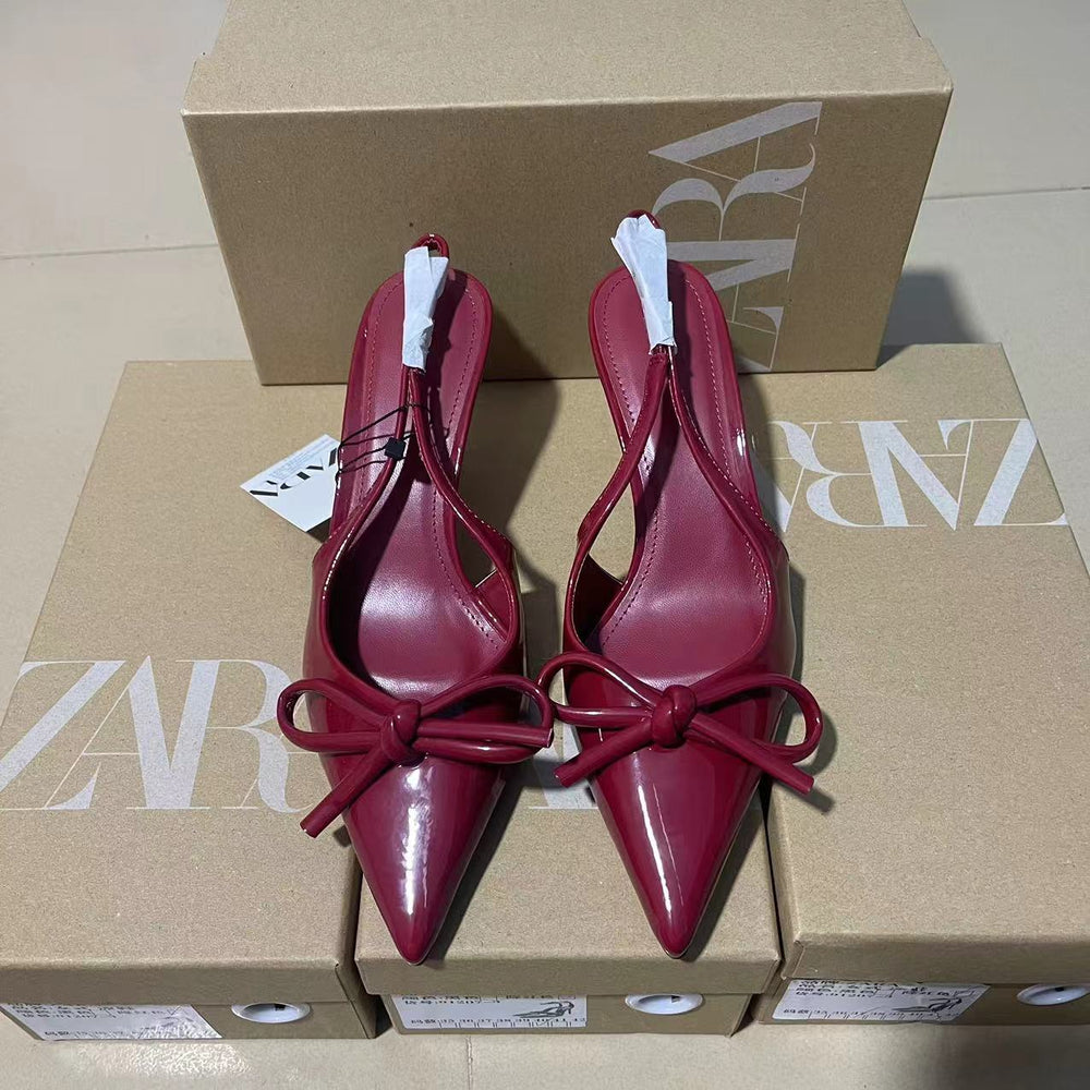 Za2024autumnew arrival high heelsfashioneasiest for match women's shoes daily casualbows pointed toe frenchflats women