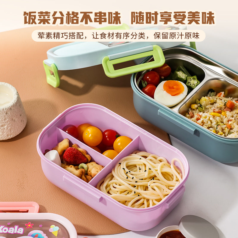 Cartoon grid lunch box, 304 stainless steel bento box, microwaveable, insulated lunch container for students and office workers