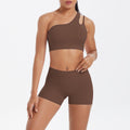 New arrival cross-border fashion double-sided nylon brushed single-shoulder yoga suit sports running fitness two-piece set for women
