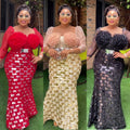 African  banquet party evening dress european and american style women's clothing organza patchwork sequin flower plus size dress