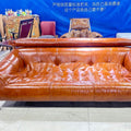 Solid wood sofa fabric designer creative straight row high back retro ash wood three-person new arrival oil wax leather