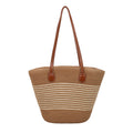 Large capacity straw woven bag women's new patchwork striped handbag fashionable knitted bag high-end tote beach bag