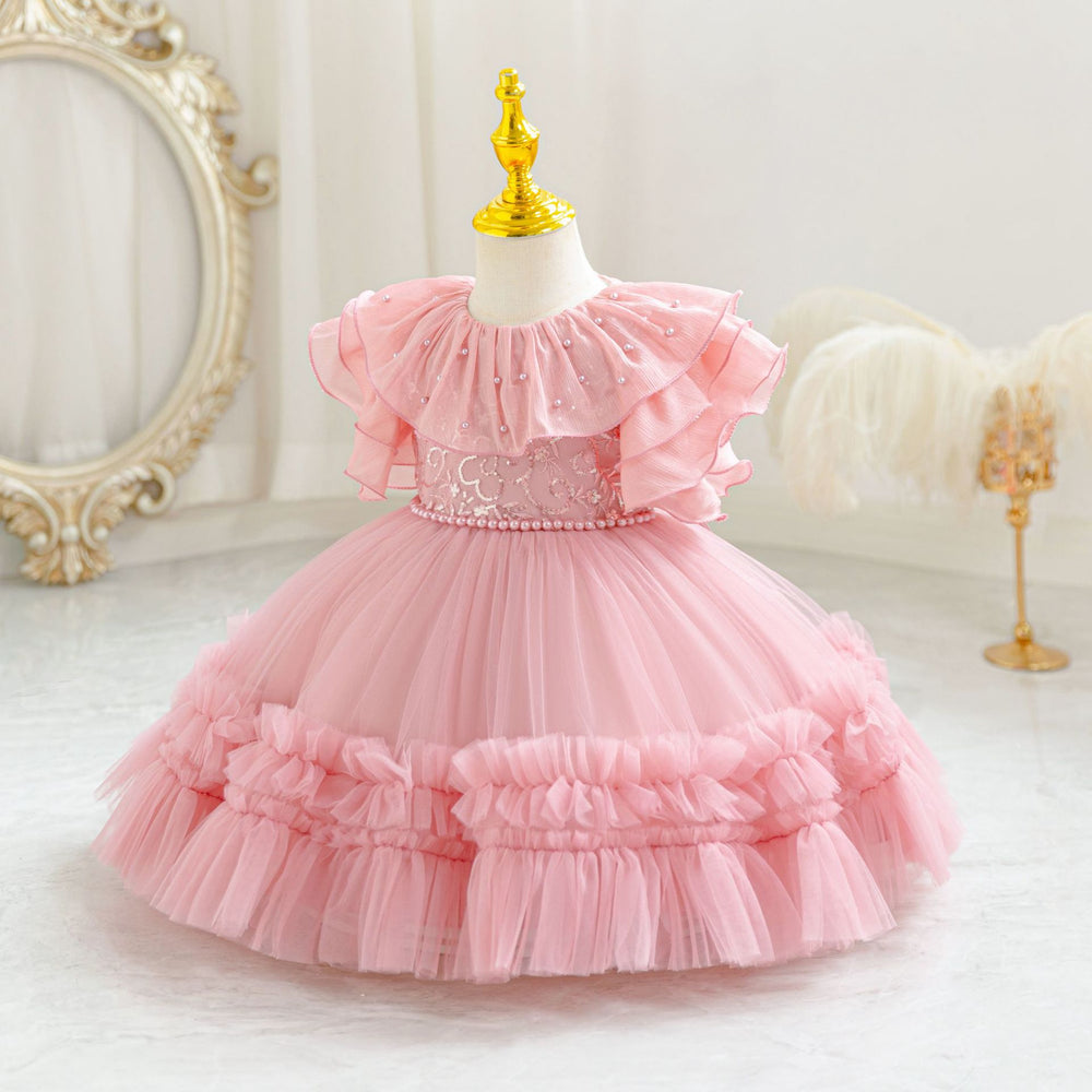 New arrival kids dress beads wedding dress princess cake dress baby girl birthday party dress kids dress