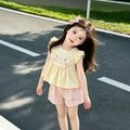 Cute cartoon rabbit girl's summer outfit set -  new summer collection: memory foam bunny top & plaid pants for babies