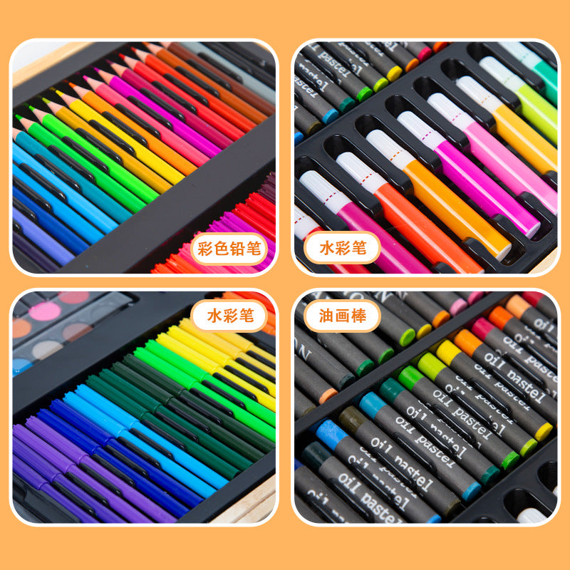School season 180 wooden box brush set watercolor pen children's June 1 gift box painting supplies crayon oil painting stick