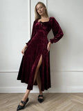 Velvet dress women's spring and autumn clothing  new french retro waist slimmingelegant hepburn style little black dress