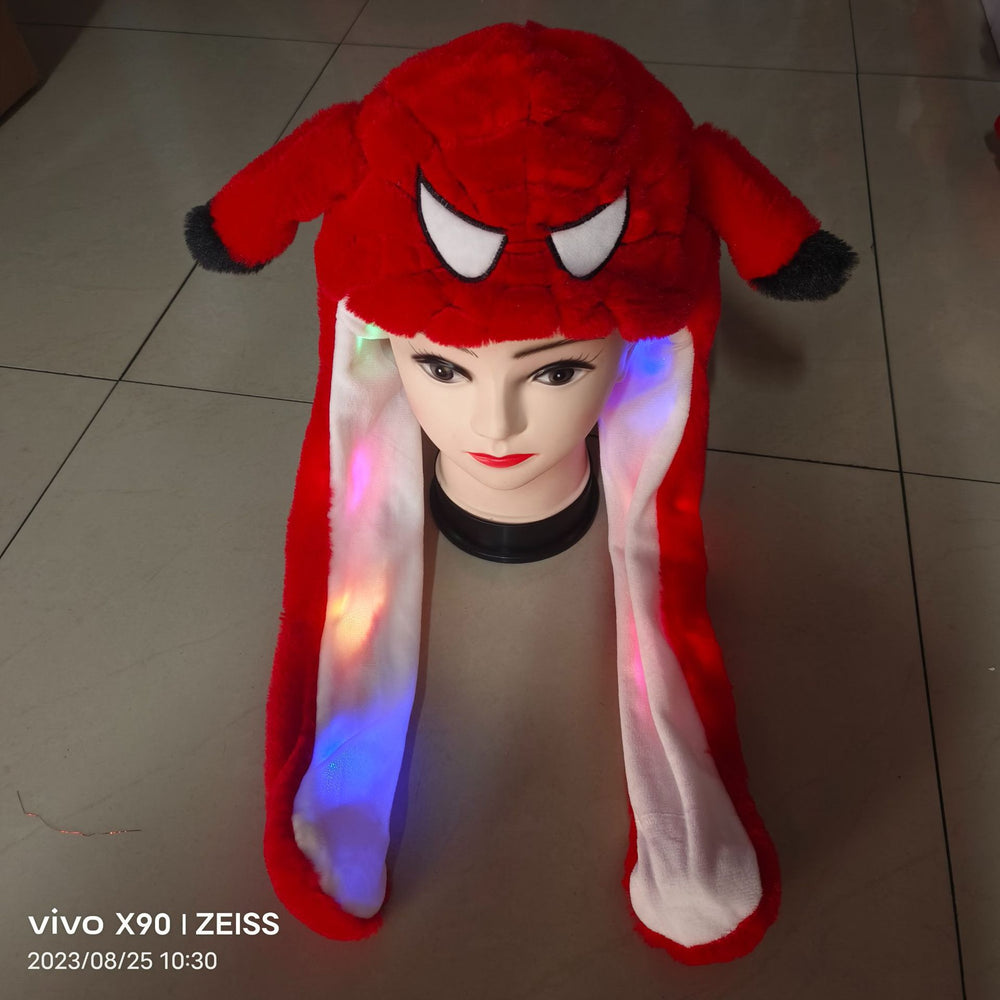 Matching family plush hat - cartoon rabbit with moving ears & airbag pressing - glow-in-the-dark night market trending style