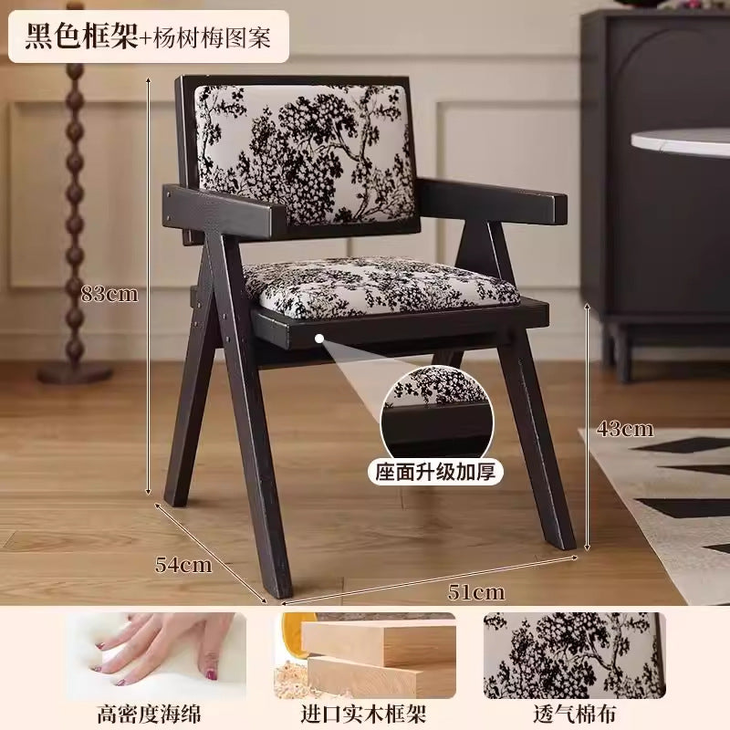 Used wabi-sabi style light luxury solid wood chair chandigarh home chair retro armchair stool high back dining chair