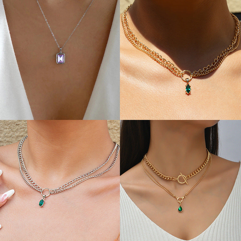 Wholesale crystal gemstone necklaces - european & american cross-border, niche, high-end design jewelry for women - summer snake chain necklaces