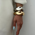 European and american cross-border statement jewelry: minimalist irregular shiny bangle, unique alloy round wide open bracelet for women