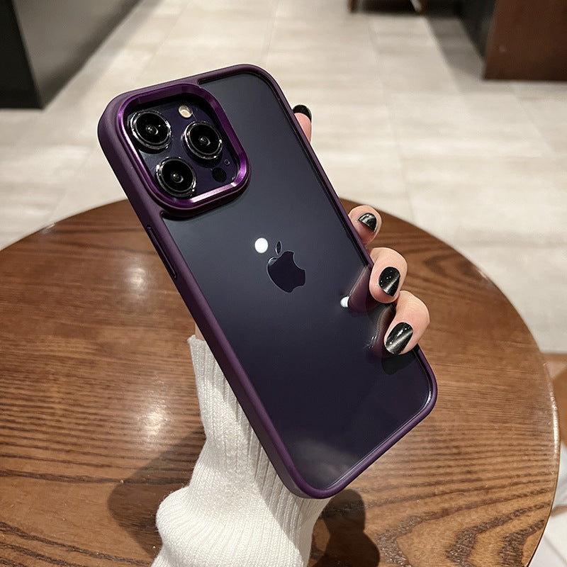 Suitable for iphone 17 air orange phone case, 15 apple 16 transparent hard case with gold shield metal lens ring, drop-proof