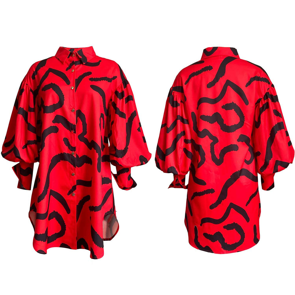 D3072  loose elegantwork clothingprinting lapel european and american large size foreign trade shirt skirt african dress