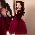 Ready-to-ship new girls' dress cake princess dress red new year outfit velvet birthday party dress winter style
