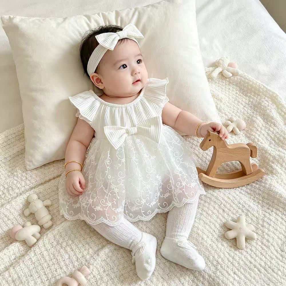 Baby clothes summer princess dress full month celebration outfit little girl chic tulle dress one-year-old baby girl summer clothes